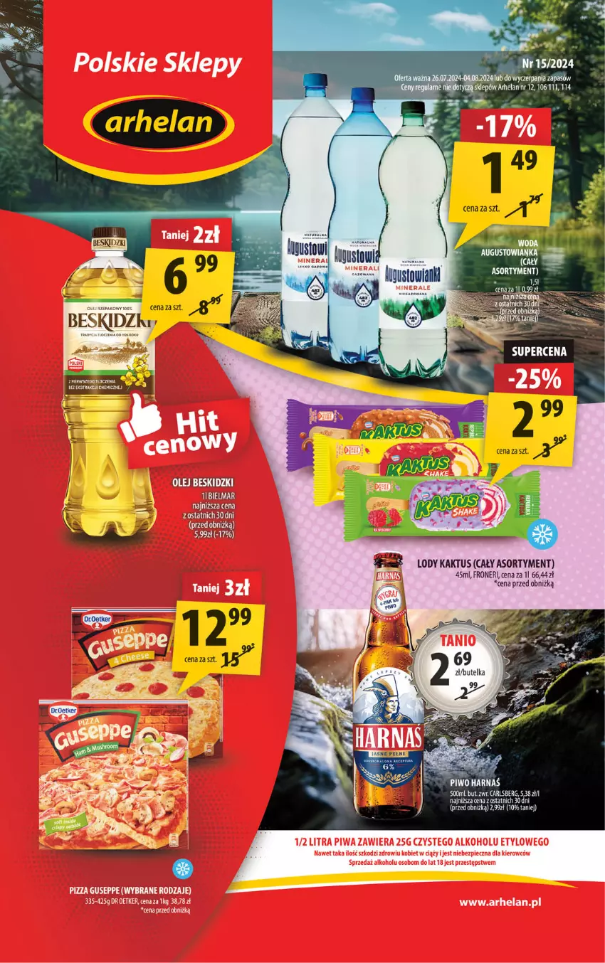 Gazetka promocyjna Arhelan - Gazetka - ważna 26.07 do 04.08.2024 - strona 1 - produkty: Beskidzki, Carlsberg, Harnaś, Kaktus, Lody, Olej, Piwo