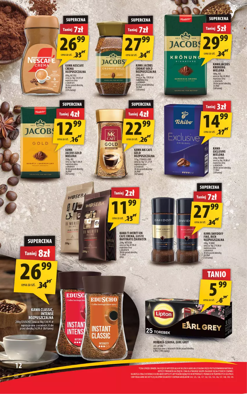 Gazetka promocyjna Arhelan - Gazetka - ważna 26.07 do 04.08.2024 - strona 12 - produkty: Davidoff, Earl Grey, Fa, Gin, Herbata, Herbata czarna, Jacobs, Kawa, Lipton, Woseba