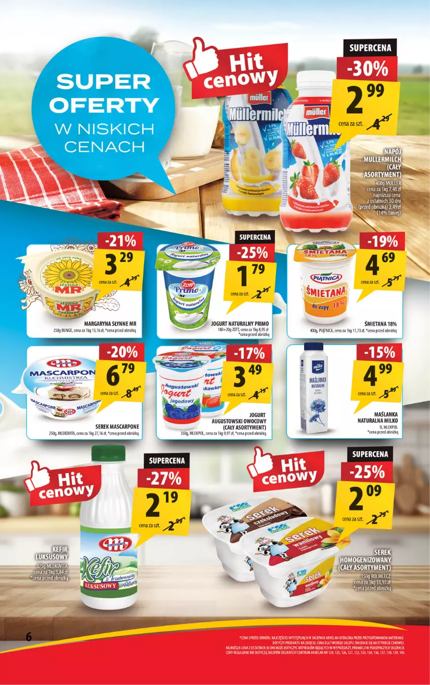 Gazetka promocyjna Arhelan - Gazetka - ważna 26.07 do 04.08.2024 - strona 6 - produkty: Jogurt, Jogurt naturalny, Kefir, Margaryna, Mascarpone, Maślanka, Mleko, Piątnica, Ser, Serek, Słynne