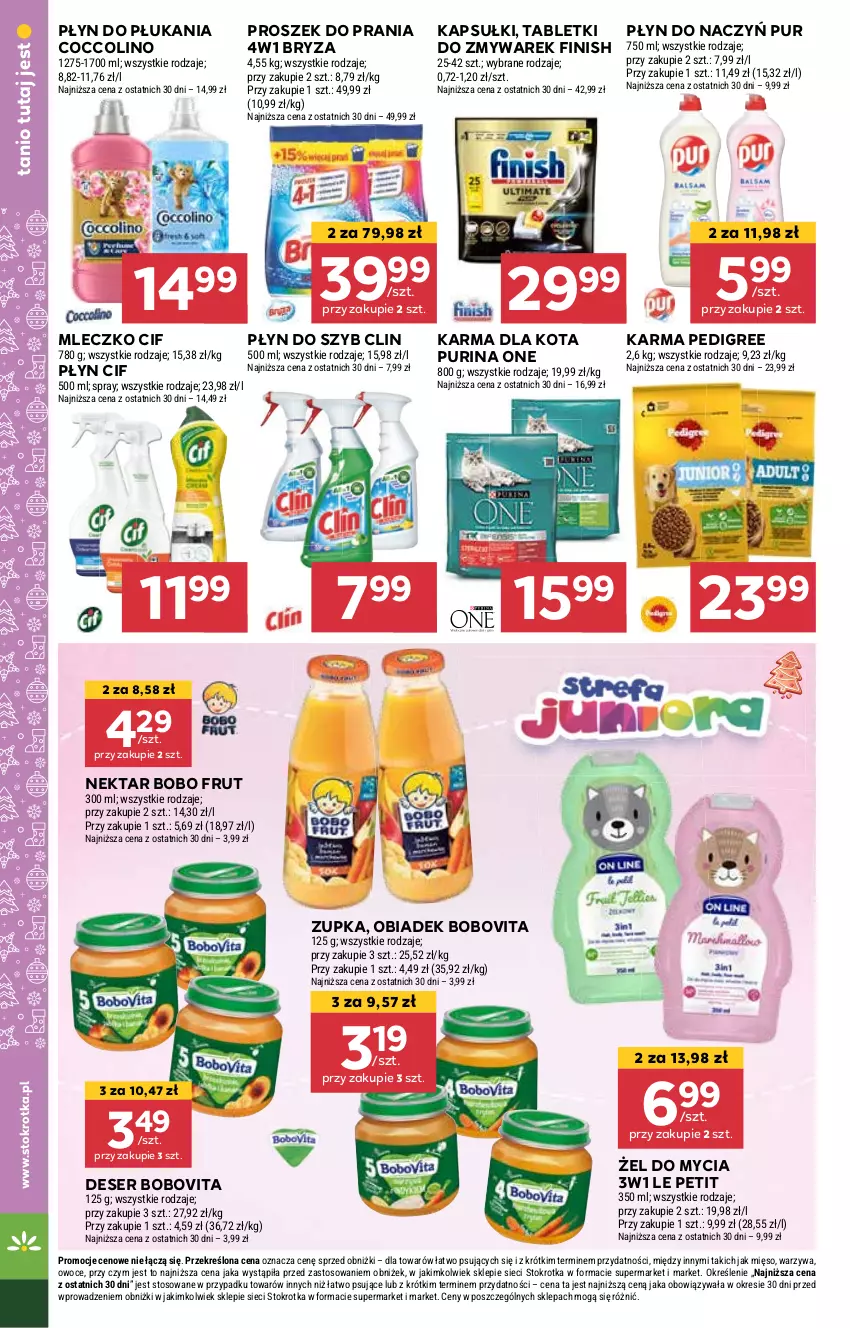 Gazetka promocyjna Stokrotka - Supermarket - ważna 19.12 do 27.12.2024 - strona 34 - produkty: BoboVita, Bryza, Cif, Clin, Coccolino, Deser, Finish, Mięso, Mleczko, Nektar, Owoce, Pedigree, Płyn do płukania, Płyn do szyb, Proszek do prania, Pur, Purina, Ser, Tablet, Warzywa