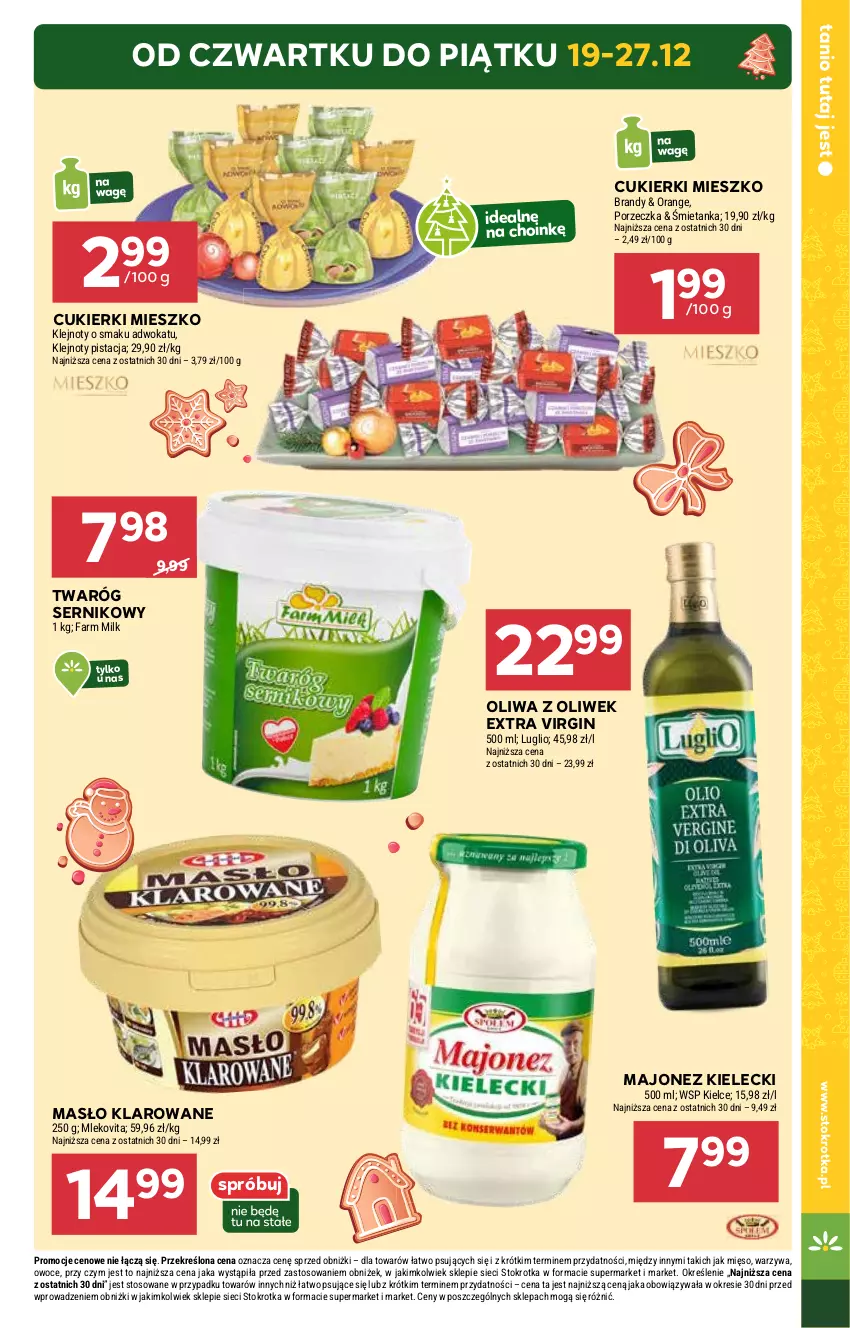 Gazetka promocyjna Stokrotka - Supermarket - ważna 19.12 do 27.12.2024 - strona 7 - produkty: Cukier, Cukierki, Gin, Majonez, Masło, Masło klarowane, Mięso, Oliwa z oliwek, Owoce, Ser, Twaróg, Warzywa