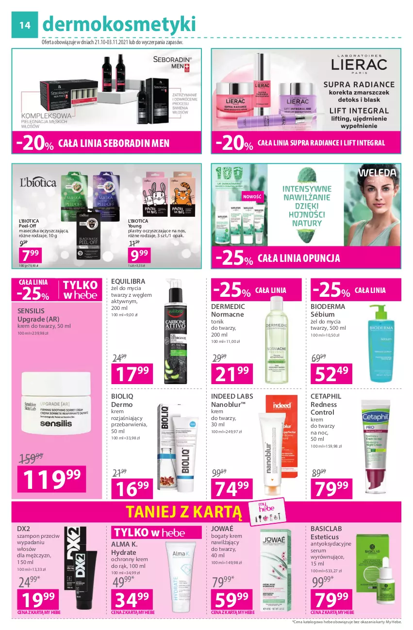 Gazetka promocyjna Hebe - Gazetka - ważna 21.10 do 03.11.2021 - strona 14 - produkty: Basiclab, Bioderma, Cetaphil, Control, Dermedic, DX2, Gra, Krem do rąk, Krem do twarzy, Krem nawilżający, Krem rozjaśniający, L'Biotica, Ochronny krem, Rum, Seboradin, Ser, Serum, Szampon, Tonik, Tonik do twarzy