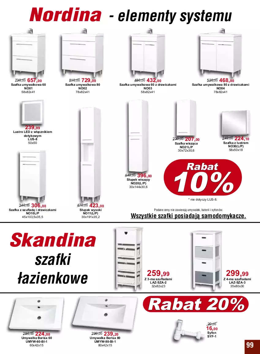 Gazetka promocyjna Bodzio - ważna 01.10 do 31.12.2022 - strona 99 - produkty: Drzwi, Lustro, Lustro LED, Słupek, Słupek wiszący, Słupek wysoki, Sok, Syfon, Szafka, Szafka umywalkowa, Szafka z lustrem, Umywalka