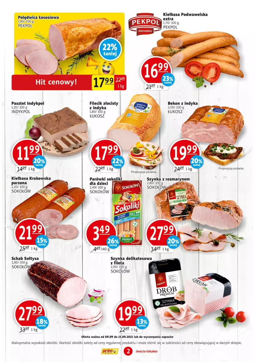 Gazetka promocyjna Prim Market - Gazetka - ważna 09.09 do 15.09.2021 - strona 2 - produkty: Beko, Dzieci, Kiełbasa, Kiełbasa podwawelska, Kosz, Parówki, Parówki sokoliki, Pasztet, Pekpol, Polędwica, Sok, Sokołów, Sos, Szynka, Szynka delikatesowa, Wawel