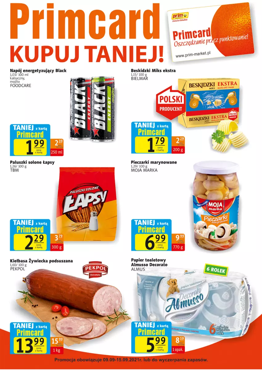 Gazetka promocyjna Prim Market - Gazetka - ważna 09.09 do 15.09.2021 - strona 7 - produkty: Beskidzki, Kiełbasa, Lack, Mus, Napój, Papier, Papier toaletowy, Pekpol, Piec