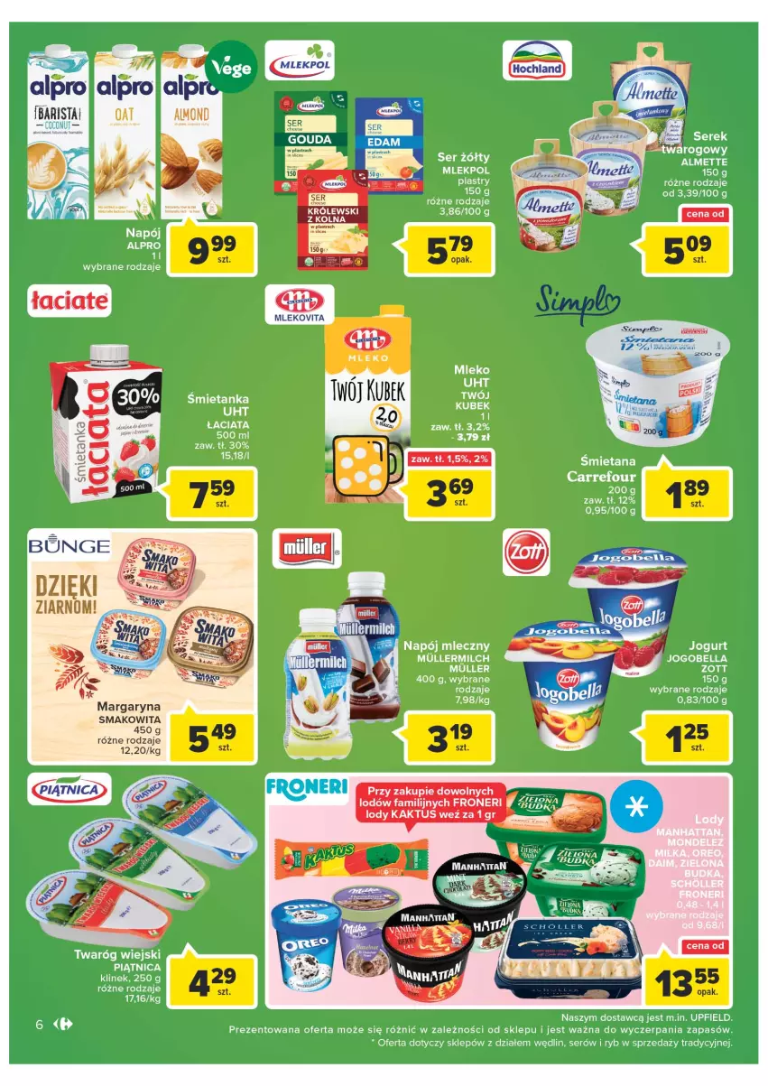 Gazetka promocyjna Carrefour - Gazetka Market - ważna 30.08 do 10.09.2022 - strona 6 - produkty: Alpro, Fa, Kaktus, Kubek, Lody, Margaryna, Ser, Smakowita