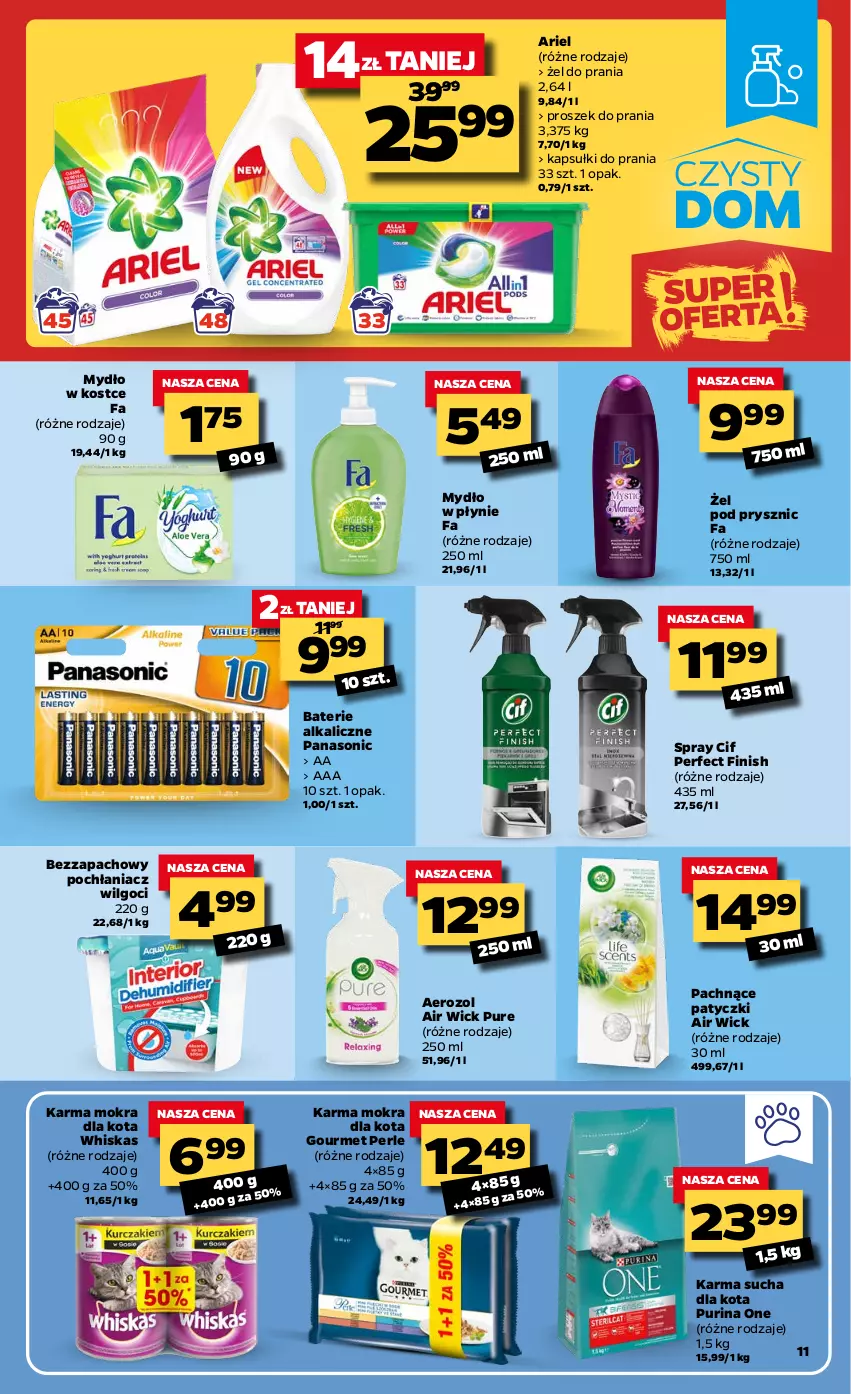 Gazetka promocyjna Netto - Oferta spożywacza - ważna 15.02 do 20.02.2021 - strona 11 - produkty: Air Wick, Ariel, Baterie alkaliczne, Cif, Fa, Finish, Kapsułki do prania, LG, Mydło, Mydło w płynie, Panasonic, Pochłaniacz wilgoci, Proszek do prania, Pur, Purina, Whiskas