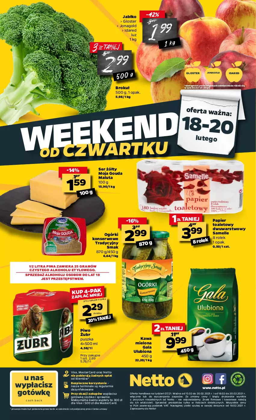 Gazetka promocyjna Netto - Oferta spożywacza - ważna 15.02 do 20.02.2021 - strona 16 - produkty: Gala, Gouda, Gra, Jonagold, Kawa, Kawa mielona, Ogórki konserwowe, Papier, Papier toaletowy, Piec, Piwa, Piwo, Ser