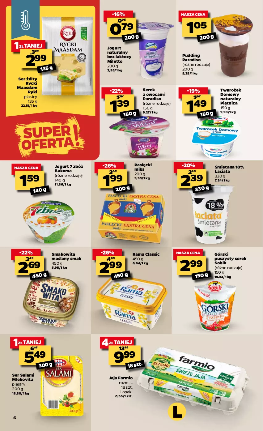 Gazetka promocyjna Netto - Oferta spożywacza - ważna 15.02 do 20.02.2021 - strona 6 - produkty: Bakoma, Fa, Jaja, Jogurt, Jogurt naturalny, Maasdam, Mleko, Mlekovita, Piątnica, Pudding, Rama, Salami, Ser, Ser salami, Serek, Smakowita