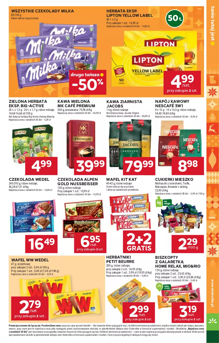 Gazetka promocyjna Stokrotka - Market - ważna 13.11 do 19.11.2025 - strona 13 - produkty: Biszkopty, Brownie, Cukier, Cukierki, Czekolada, Gala, Gin, Gra, Herbata, Herbatniki, Herbatniki Petit Beurre, Jacobs, Kawa, Kawa mielona, Kawa ziarnista, Kit Kat, Lipton, Mięso, Milka, Napój, Nescafé, Owoce, Ser, Warzywa