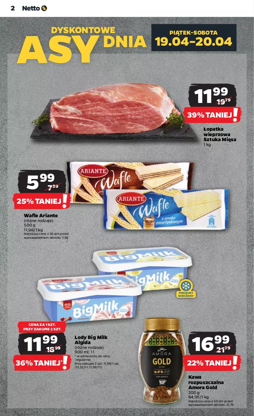 Gazetka promocyjna Netto - Artykuły spożywcze - ważna 18.04 do 24.04.2024 - strona 2 - produkty: Algida, Big Milk, Kawa, Kawa rozpuszczalna, LG, Lody, Wafle