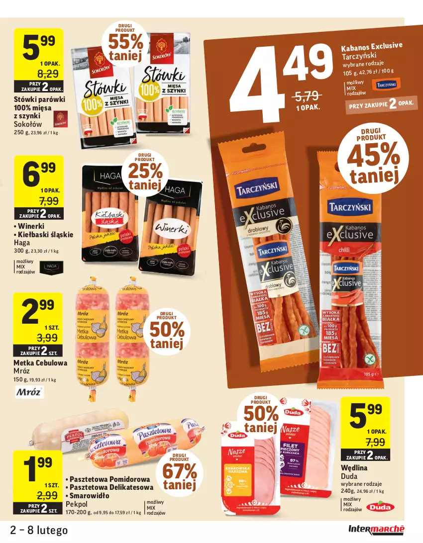 Gazetka promocyjna Intermarche - Świeżo tanio - ważna 02.02 do 09.02.2021 - strona 11 - produkty: Duda, Kabanos, Kiełbaski śląskie, Parówki, Pasztet, Pekpol, Sok, Sokołów, Tarczyński, Wędlina