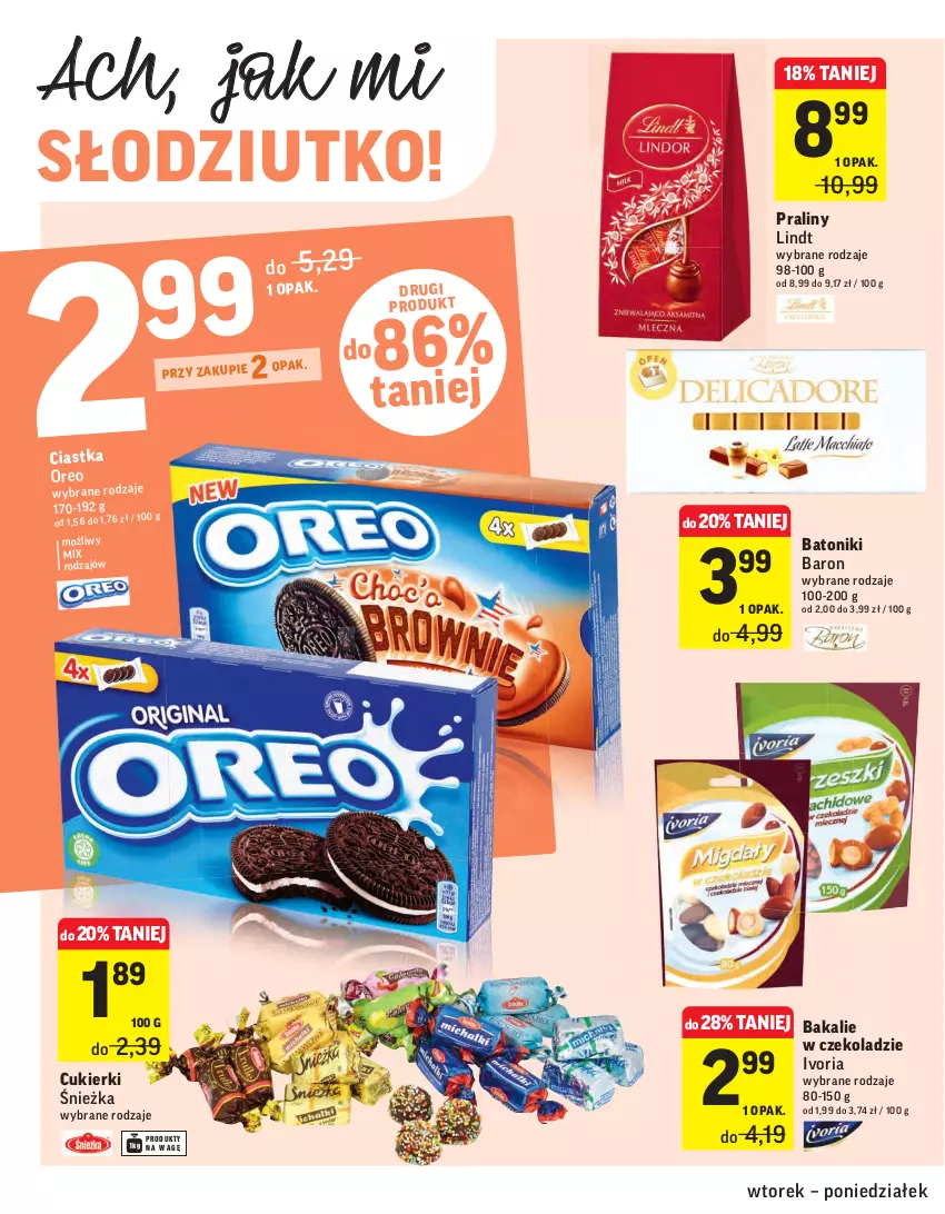 Gazetka promocyjna Intermarche - Świeżo tanio - ważna 02.02 do 09.02.2021 - strona 22 - produkty: Baton, Cukier, Cukierki, Lindt, Oreo, Praliny, Tonik