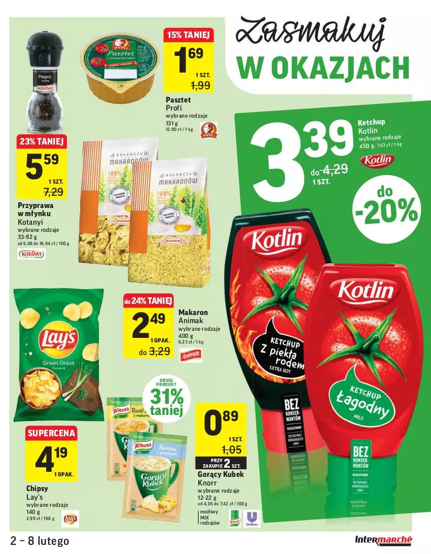 Gazetka promocyjna Intermarche - Świeżo tanio - ważna 02.02 do 09.02.2021 - strona 25 - produkty: Chipsy, Ketchup, Knorr, Kotlin, Kubek, Makaron, Pasztet