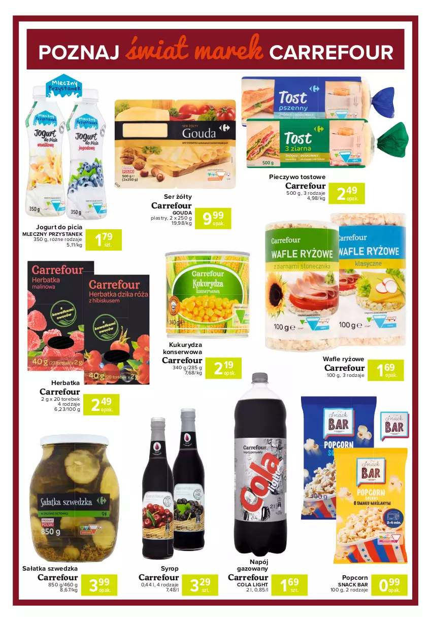 Gazetka promocyjna Carrefour - Gazetka Express - ważna 22.02 do 01.03.2021 - strona 4 - produkty: Gouda, Gouda plastry, Jogurt, Kukurydza, Kukurydza konserwowa, Napój, Napój gazowany, Piec, Pieczywo, Popcorn, Ryż, Sałat, Sałatka, Ser, Syrop