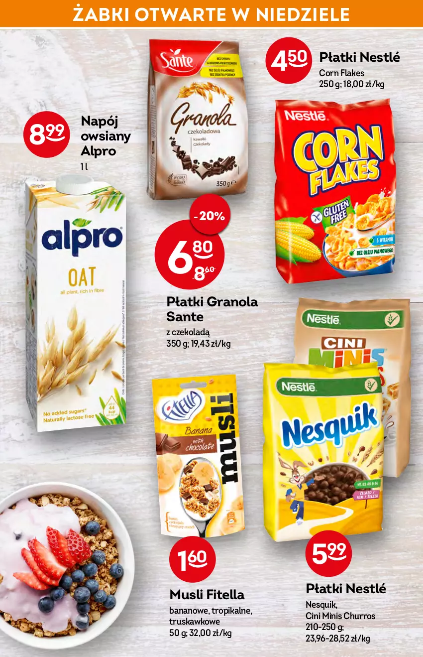 Gazetka promocyjna Żabka - ważna 18.05 do 24.05.2022 - strona 28 - produkty: Alpro, Cini Minis, Corn flakes, Gra, Granola, Mus, Napój, Nesquik, Nestlé, Sante