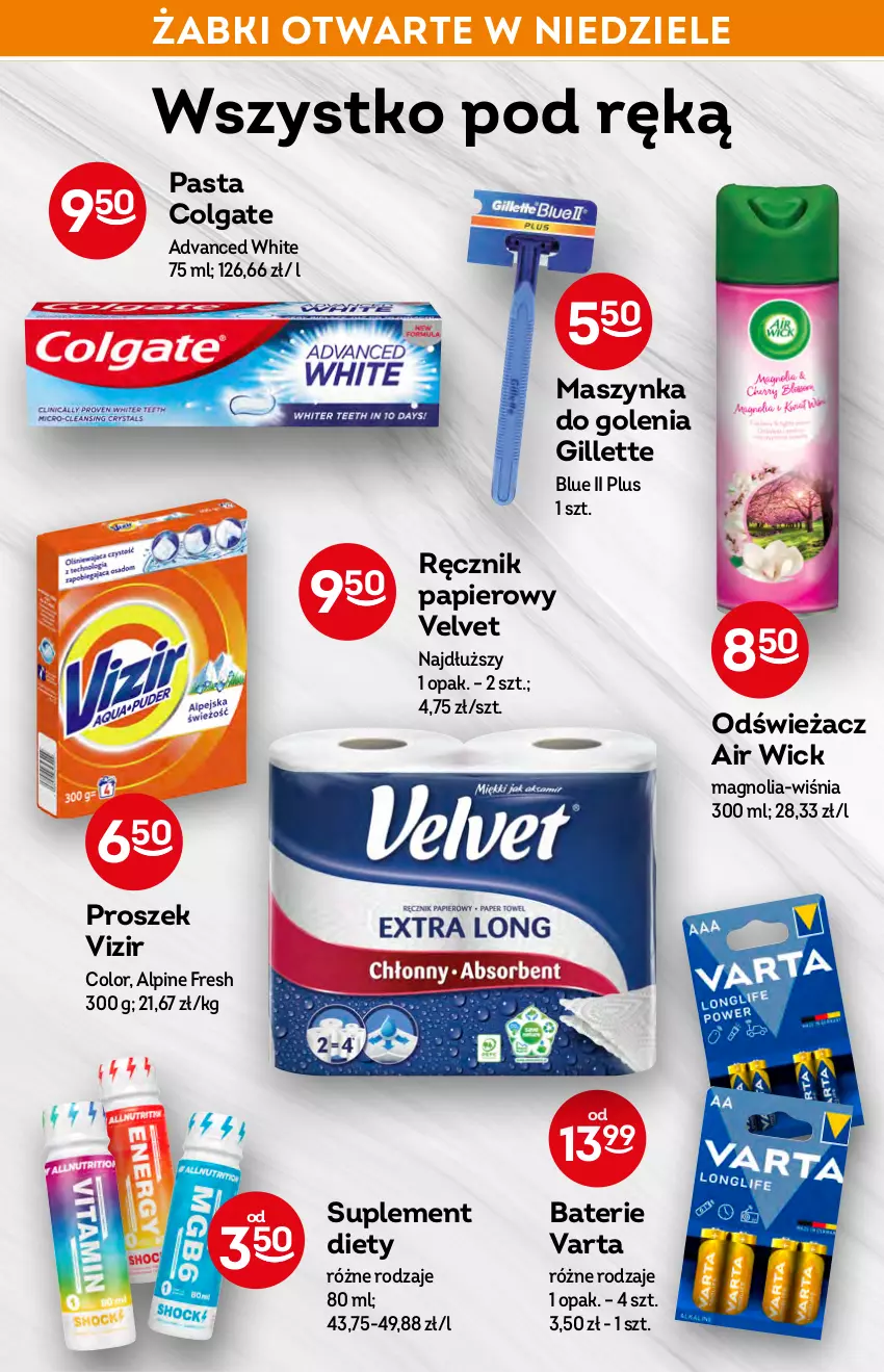 Gazetka promocyjna Żabka - ważna 18.05 do 24.05.2022 - strona 44 - produkty: Air Wick, Colgate, Gillette, LG, Maszynka, Maszynka do golenia, Papier, Ręcznik, Szynka, Varta, Velvet, Vizir