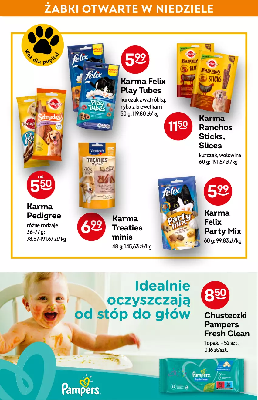 Gazetka promocyjna Żabka - ważna 18.05 do 24.05.2022 - strona 45 - produkty: Chusteczki, Felix, Kurczak, Pampers, Pedigree, Ryba, Varta, Wołowina