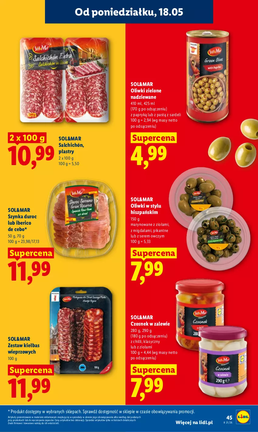 Gazetka promocyjna Lidl - Gazetka ważna od 18.05 do 20.05 - ważna 18.05 do 20.05.2026 - strona 45 - produkty: Czosnek, Oliwki, Oliwki zielone, Ser, Szynka