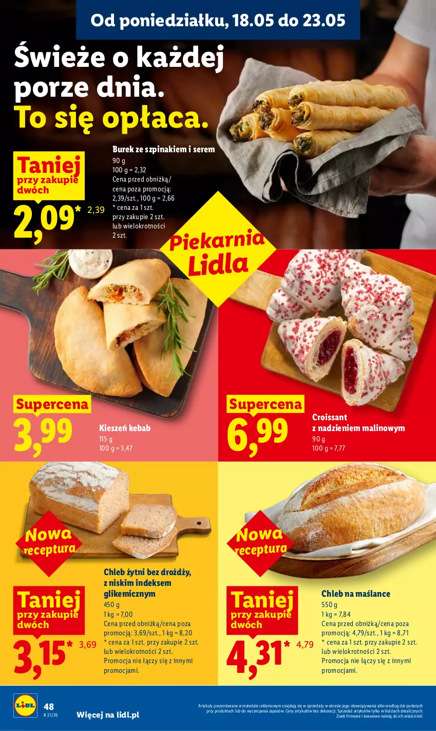 Gazetka promocyjna Lidl - Gazetka ważna od 18.05 do 20.05 - ważna 18.05 do 20.05.2026 - strona 48 - produkty: Chleb, Croissant, Kebab, Por, Ser, Szpinak