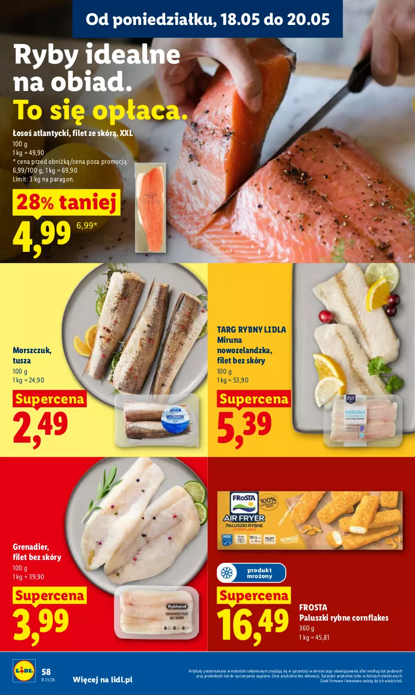 Gazetka promocyjna Lidl - Gazetka ważna od 18.05 do 20.05 - ważna 18.05 do 20.05.2026 - strona 60 - produkty: Frosta, Grenadier, Miruna, Paluszki rybne, Tusz
