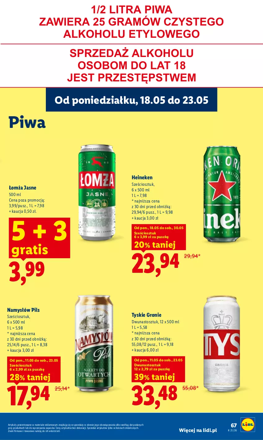 Gazetka promocyjna Lidl - Gazetka ważna od 18.05 do 20.05 - ważna 18.05 do 20.05.2026 - strona 69 - produkty: Gra, Heineken, Namysłów, Piwa, Tyskie