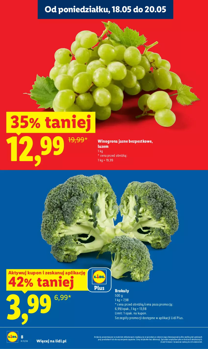 Gazetka promocyjna Lidl - Gazetka ważna od 18.05 do 20.05 - ważna 18.05 do 20.05.2026 - strona 8 - produkty: Brokuły, Wino, Winogrona