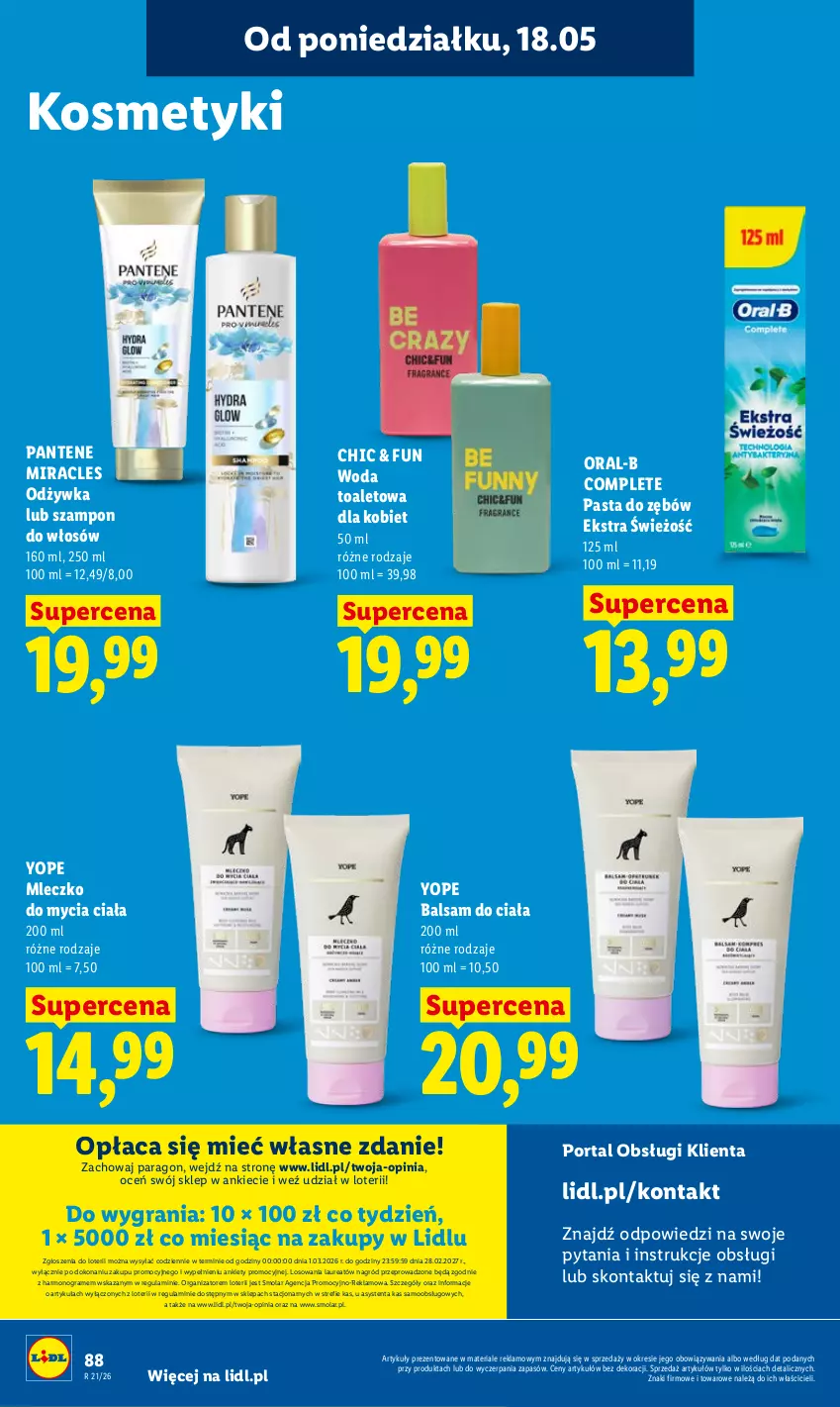 Gazetka promocyjna Lidl - Gazetka ważna od 18.05 do 20.05 - ważna 18.05 do 20.05.2026 - strona 92 - produkty: Balsam do ciała, Gra, Laur, Mleczko, Mola, Odżywka, Pantene, Pasta do zębów, Por, Portal, Szampon, Woda, Woda toaletowa, Yope