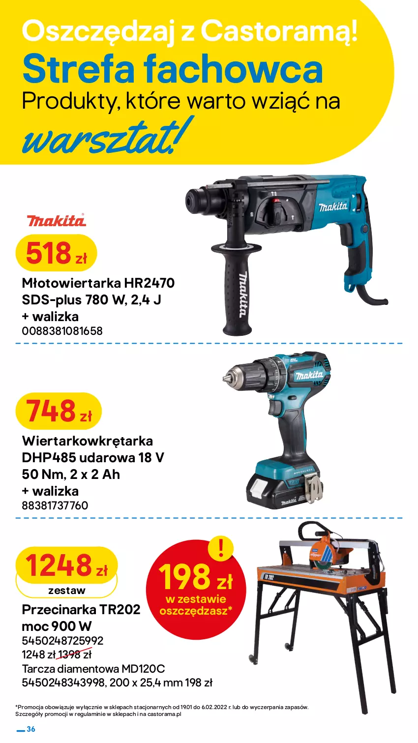 Gazetka promocyjna Castorama - Gazetka Castorama - ważna 19.01 do 06.02.2022 - strona 36 - produkty: Astor, Fa, HP, Młot, Młotowiertarka, Przecinarka, Rama, Szlifierka, Szlifierka kątowa, Tarcza diamentowa, Tarka, Walizka, Wiertarka, Wiertarkowkrętarka, Wkręt, Wkrętarka