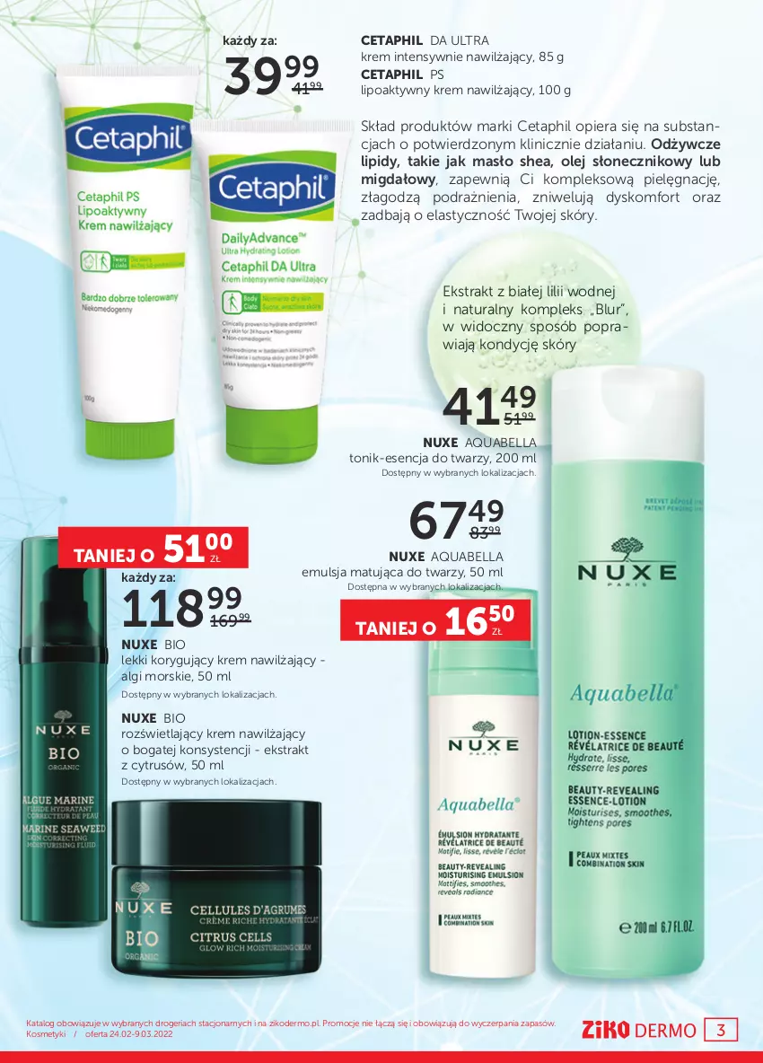 Gazetka promocyjna Ziko - 24.02-9.03.2022 - ważna 24.02 do 09.03.2022 - strona 3 - produkty: Avène, Bell, Bella, Bioderma, Cetaphil, Emulsja, Fa, Gin, Krem nawilżający, LG, Masło, Nuxe, Olej, Olej słonecznikowy, Tonik, Woda, Woda micelarna