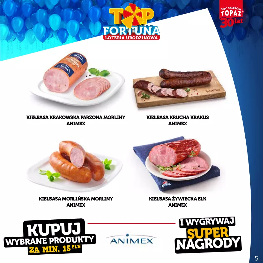 Gazetka promocyjna Topaz - Gazetka - ważna 21.08 do 15.10.2023 - strona 5 - produkty: Gry, Kiełbasa, Kiełbasa krakowska, Kiełbasa krucha, Krakus, Morliny