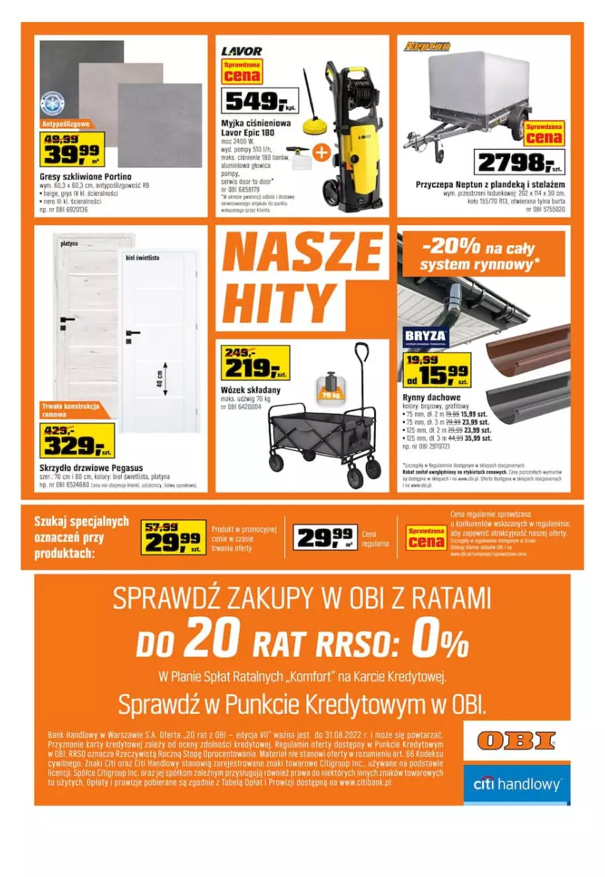 Gazetka promocyjna Obi - Gazetka OBI - ważna 29.06 do 12.07.2022 - strona 23 - produkty: Asus, Drzwi, Fa, Gra, Gres, Myjka ciśnieniowa, Por, Ser, Skrzydło drzwiowe, Wózek