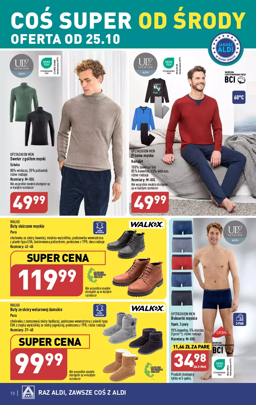 Gazetka promocyjna Aldi - Artykuły przemysłowe i tekstylia - ważna 25.10 do 28.10.2023 - strona 10 - produkty: Bokserki, Buty, Fa, Olej, Piżama, Ser, Sweter, Wełna