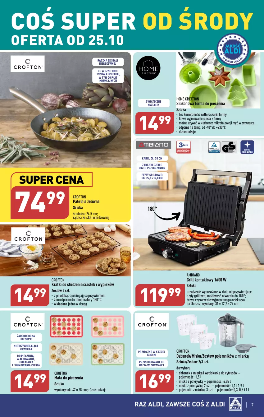 Gazetka promocyjna Aldi - Artykuły przemysłowe i tekstylia - ważna 25.10 do 28.10.2023 - strona 7 - produkty: Dzbanek, Fa, Forma do pieczenia, Grill, Grill kontaktowy, Miska, Ociekacz, Patelnia, Piec, Pojemnik, Por, Stek