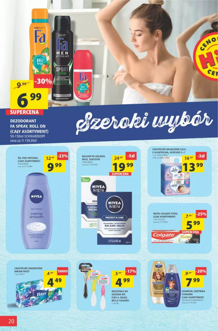 Gazetka promocyjna Arhelan - Gazetka - ważna 18.06 do 27.06.2021 - strona 20 - produkty: Bell, Bella, BIC, Chusteczki, Colgate, Colgate Total, Dezodorant, Fa, LG, Maszynka, Nivea, Odżywka, Schauma, Szampon, Szynka