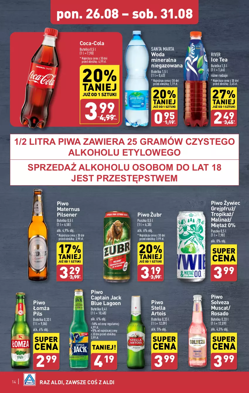 Gazetka promocyjna Aldi - Pełna oferta - ważna 26.08 do 31.08.2024 - strona 14 - produkty: Captain Jack, Coca-Cola, Gra, Ice tea, Mięta, Mus, Piwa, Piwo, Woda, Woda mineralna