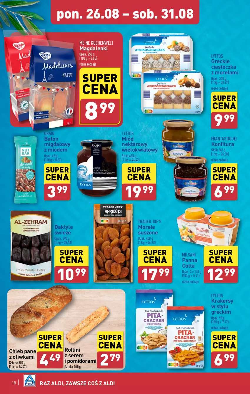 Gazetka promocyjna Aldi - Pełna oferta - ważna 26.08 do 31.08.2024 - strona 18 - produkty: Baton, Chleb, Daktyle, Konfitura, Krakersy, Miód, Morela, Nektar, Panna cotta, Ser