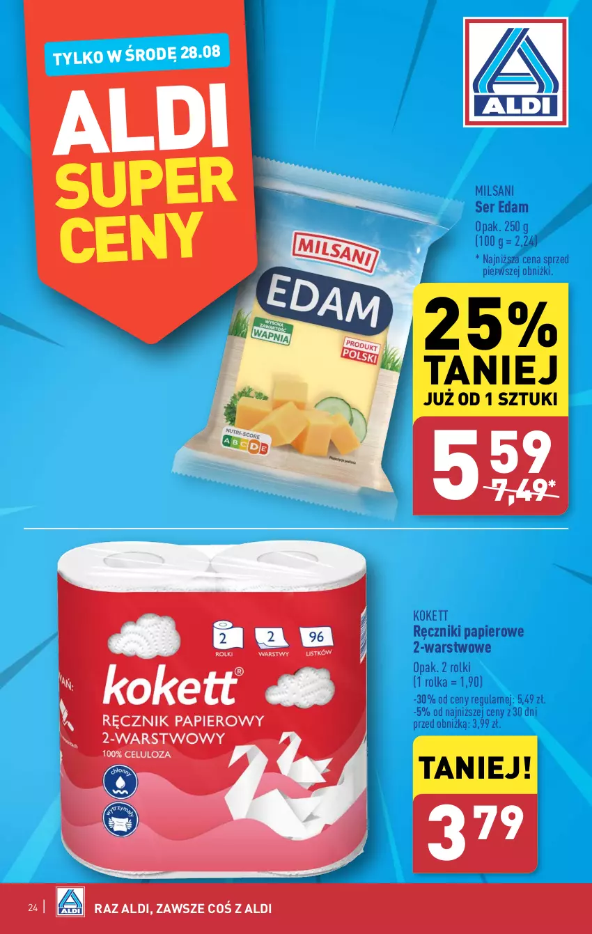 Gazetka promocyjna Aldi - Pełna oferta - ważna 26.08 do 31.08.2024 - strona 24 - produkty: Edam, Papier, Ręcznik, Ręczniki papierowe, Rolki, Ser