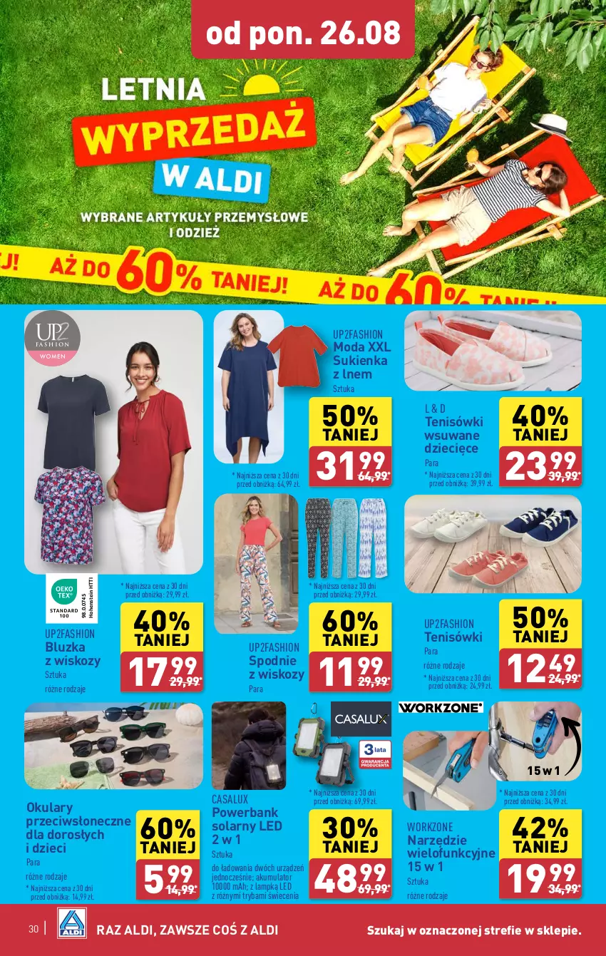 Gazetka promocyjna Aldi - Pełna oferta - ważna 26.08 do 31.08.2024 - strona 30 - produkty: Akumulator, Dzieci, Fa, Moda, Powerbank, Ryba, Spodnie, Sukienka, Tenisówki