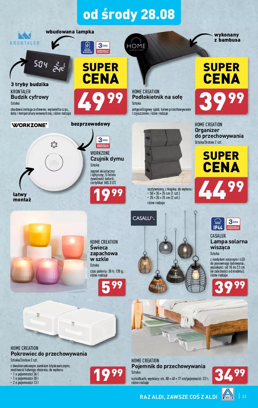 Gazetka promocyjna Aldi - Pełna oferta - ważna 26.08 do 31.08.2024 - strona 33 - produkty: Bateria, Budzik, Lampa, Organizer, Pojemnik, Pojemnik do przechowywania, Pokrowiec, Sok