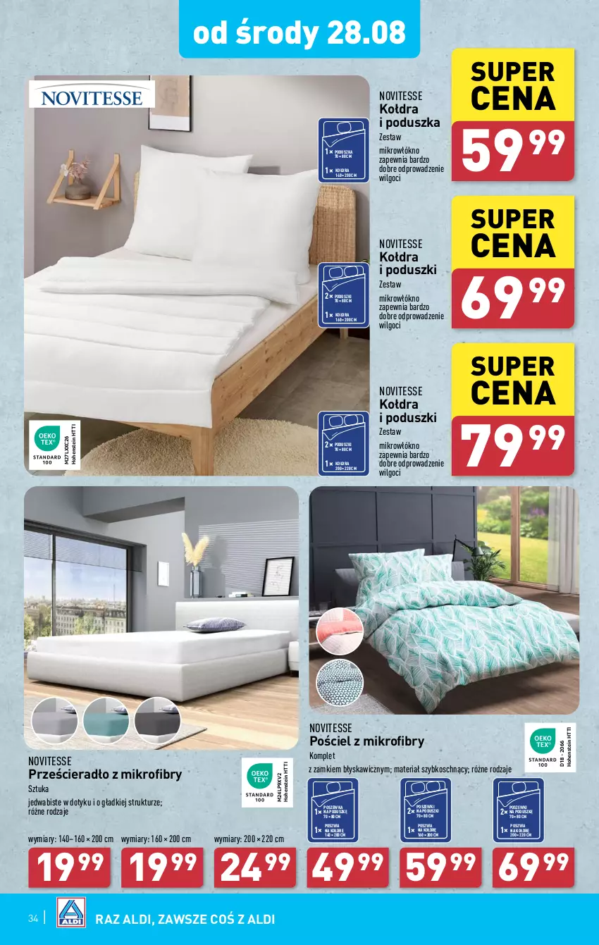 Gazetka promocyjna Aldi - Pełna oferta - ważna 26.08 do 31.08.2024 - strona 34 - produkty: Kołdra, LG, Poduszka, Pościel, Poszewka, Prześcieradło