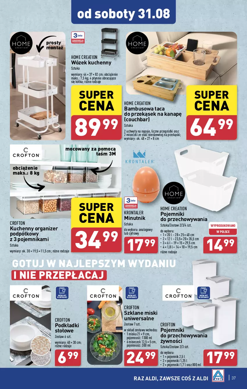 Gazetka promocyjna Aldi - Pełna oferta - ważna 26.08 do 31.08.2024 - strona 37 - produkty: Miska, Napoje, Organizer, Podkład, Pojemnik, Taca, Uchwyty, Wózek