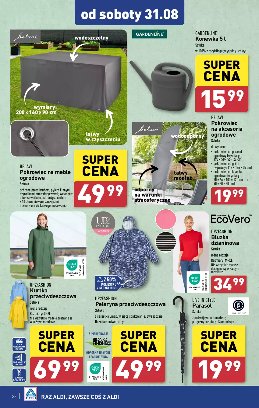 Gazetka promocyjna Aldi - Pełna oferta - ważna 26.08 do 31.08.2024 - strona 38 - produkty: Fa, Grill, Konewka, Kurtka, Meble, Parasol, Pokrowiec, Por