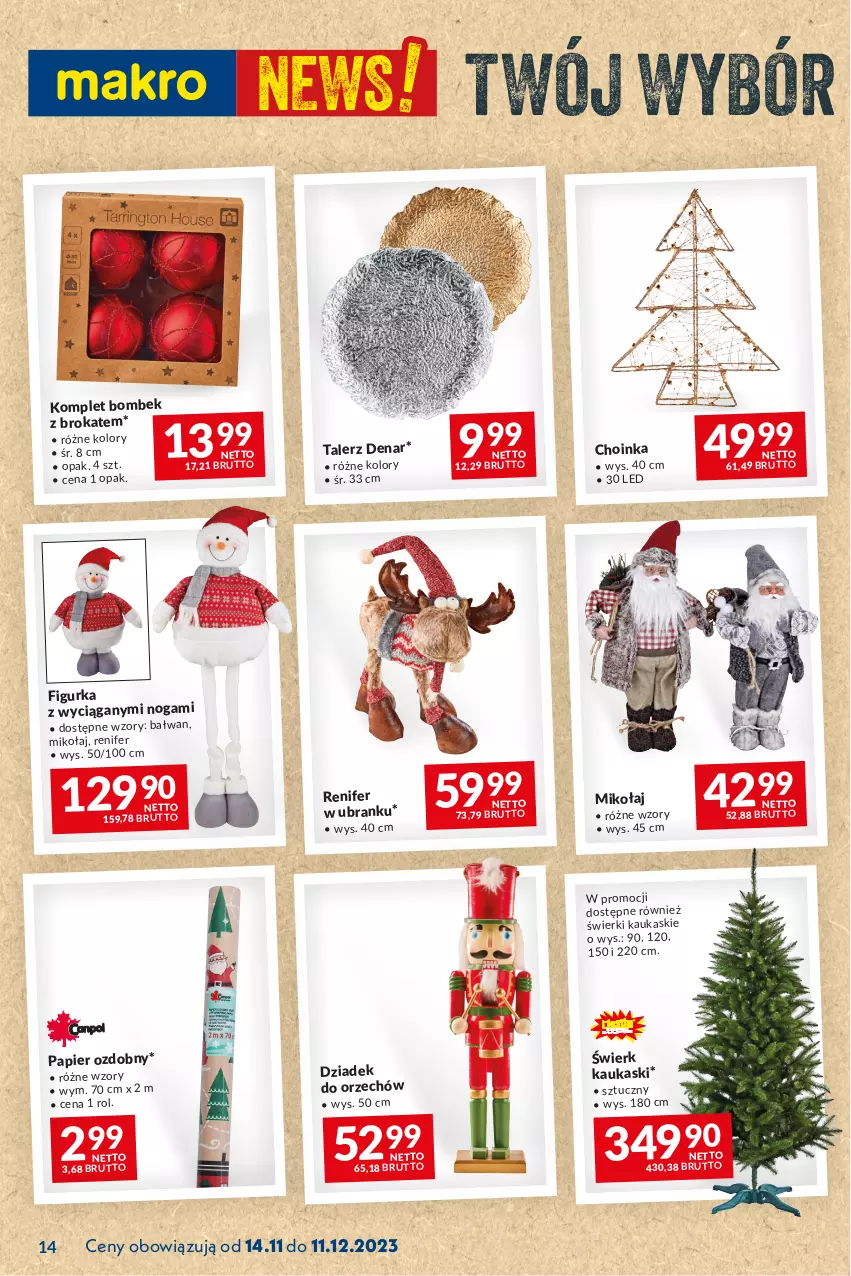 Gazetka promocyjna Makro - Najlepsze oferty - ważna 14.11 do 11.12.2023 - strona 14 - produkty: Choinka, Dziadek do orzechów, Inka, Kask, Papier, Papier ozdobny, Renifer, Talerz