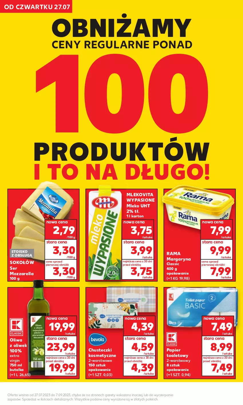 Gazetka promocyjna Kaufland - Kaufland - ważna 11.08 do 07.09.2023 - strona 14 - produkty: Chusteczki, Chusteczki kosmetyczne, Gin, Margaryna, Mleko, Mlekovita, Mozzarella, Oliwa z oliwek, Papier, Papier toaletowy, Rama, Ser, Sok, Sokołów