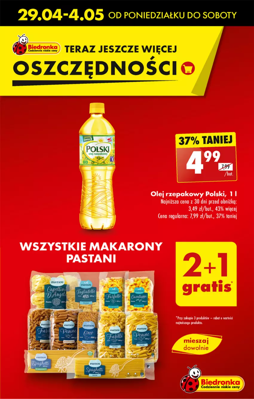 Gazetka promocyjna Biedronka - Od poniedzialku - ważna 29.04 do 04.05.2024 - strona 21 - produkty: Makaron, Olej, Olej rzepakowy, Tera