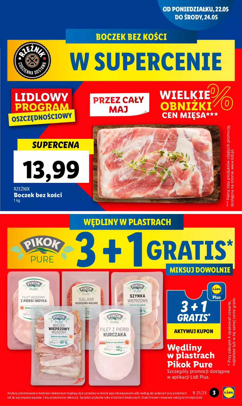 Gazetka promocyjna Lidl - GAZETKA - ważna 22.05 do 24.05.2023 - strona 3 - produkty: Boczek, Boczek bez kości, Gra, PIKOK, Pur