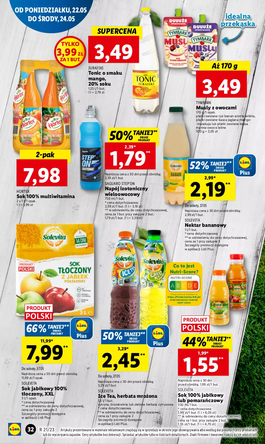 Gazetka promocyjna Lidl - GAZETKA - ważna 22.05 do 24.05.2023 - strona 36 - produkty: Aronia, Herbata, Hortex, Ice tea, Kasza, Kasza jaglana, LANA, Mango, Mus, Napój, Napój izotoniczny, Nektar, Nektar bananowy, Owoce, Płatki owsiane, Ryż, Sok, Sok jabłkowy, Tymbark, Wazon