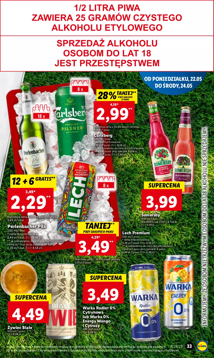 Gazetka promocyjna Lidl - GAZETKA - ważna 22.05 do 24.05.2023 - strona 37 - produkty: Carlsberg, Gra, Lack, Lech Premium, Mango, NBA, Radler, Somersby, Warka