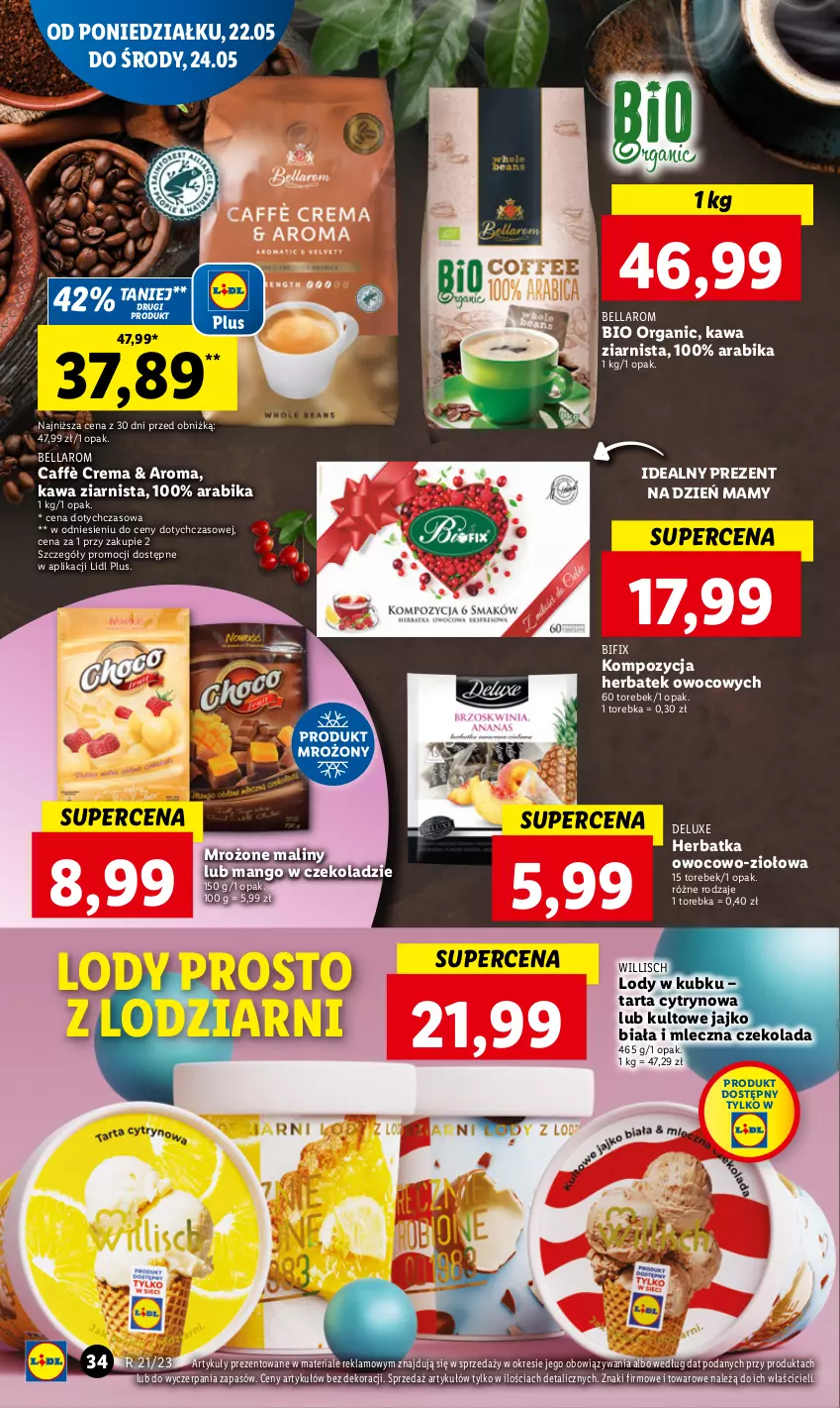 Gazetka promocyjna Lidl - GAZETKA - ważna 22.05 do 24.05.2023 - strona 38 - produkty: Bell, Bella, Czekolada, Kawa, Kawa ziarnista, Lody, Maliny, Mango, Tarta, Torebka